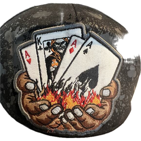 HUSTLE Vegas Poker Ace King Cards Top Level Hat Black Embroidered Snap Back - Picture 2 of 8